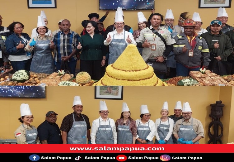 Presiden Direktur PTFI Tony Wenas bersama Istri Ny. Rosita Wenas (atas) dan para manajemen (atas dan bawah) foto bersama usai melayani para karyawan (salampapua.com/Jimmy)