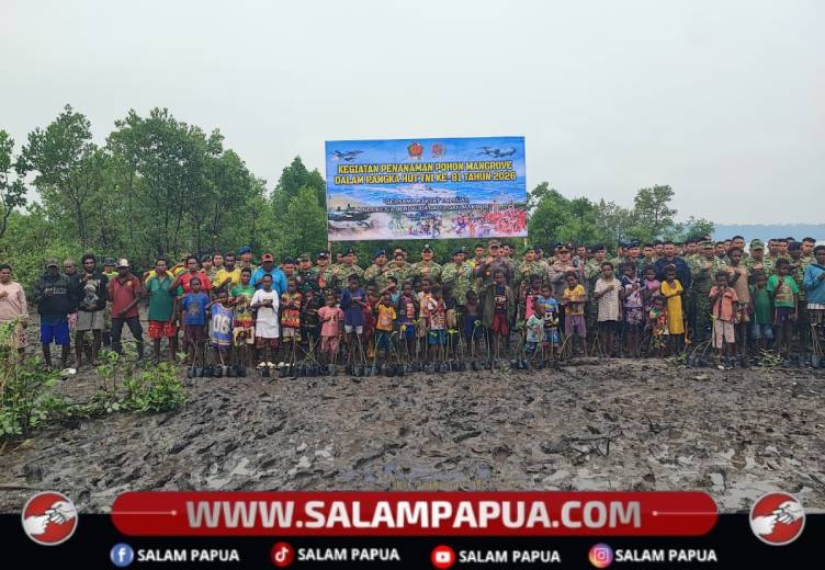 Dalam Rangka HUT TNI Ke-81, Danbrigif 20/IJK/3 Kostrad Pimpin Penanaman Mangrove Di Poumako Timika