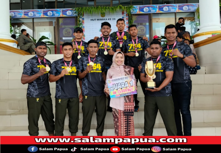 Tim Yonif 754/ENK Juara 1 Turnamen Voli HUT Ke-28 Kabupaten Mimika